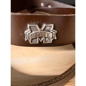 Mississippi State University Bulldogs MSU Leather Belt Sz40 Brown Silver Tone